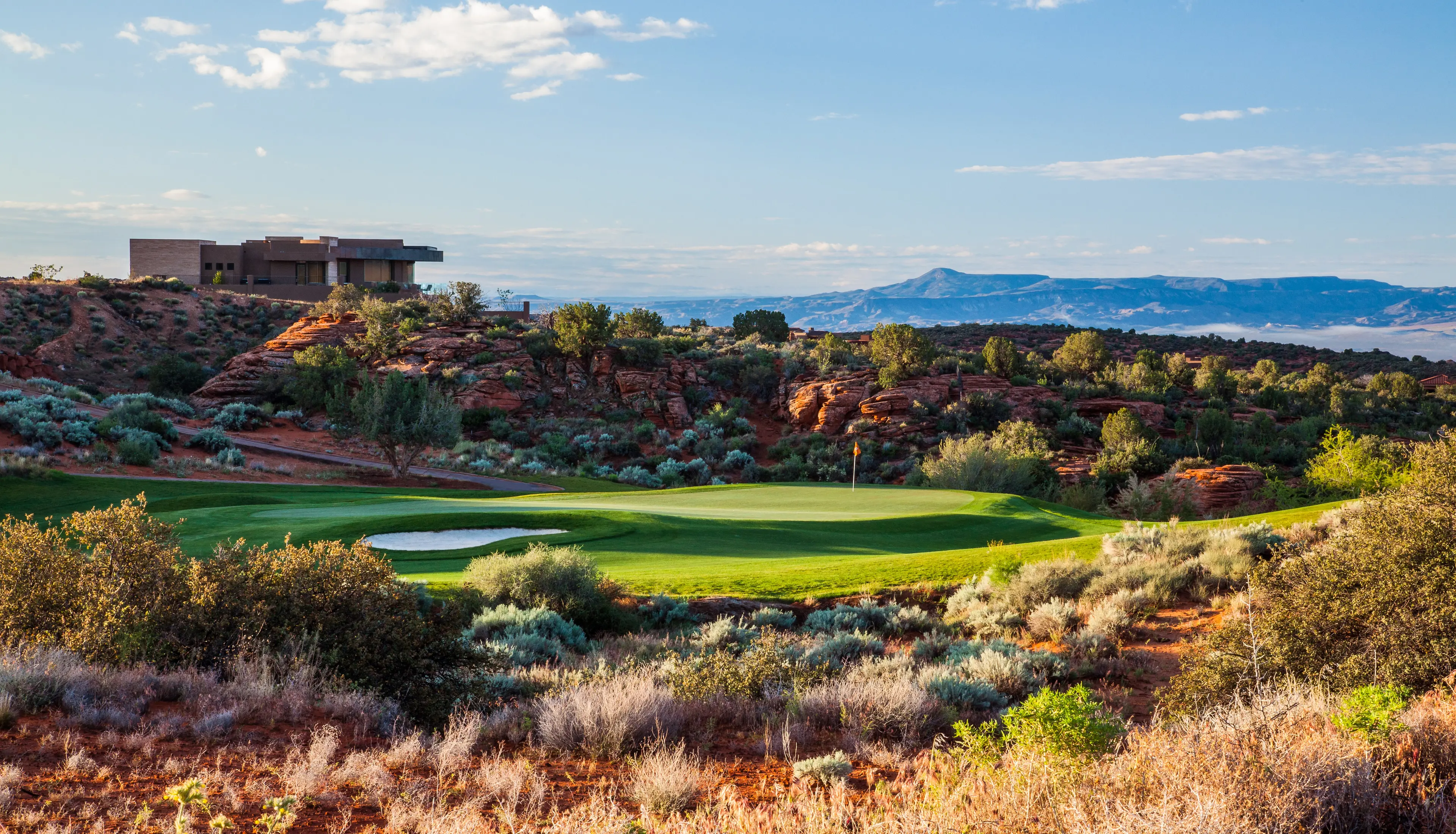 The Ledges Golf Club fairway with red rock formations
